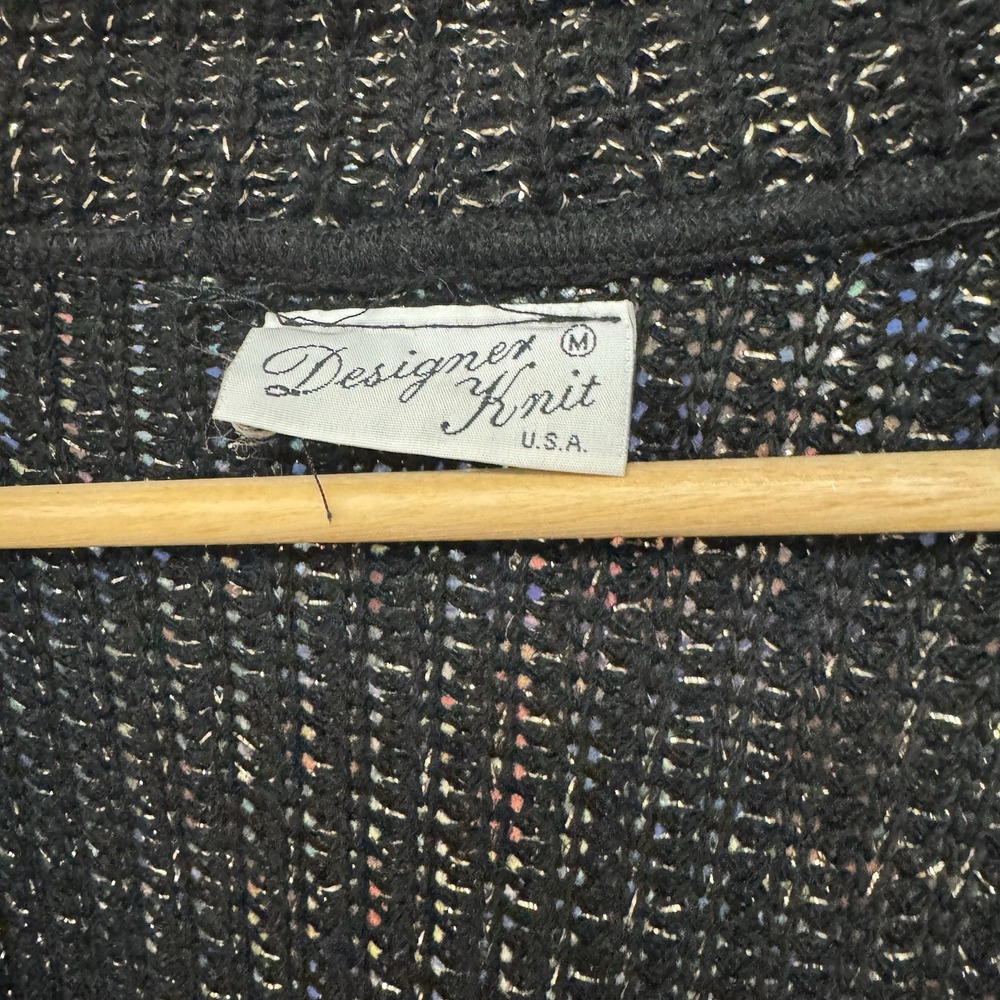 Designer‎ Knit USA Sweater Womens Medium Cardigan Black Open Front Sequin Knit - Picture 3 of 6